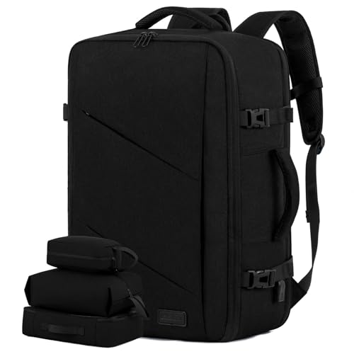 LOVEVOOK Carry on Travel Backpack, Large 40L for Men & Women Flight Approved with USB Charging Port&3 Packing Cubes, Large Suitcase Water Resistant Luggage Daypack Busi, Beige-Black - color: Black, size: 50L-4Pcs