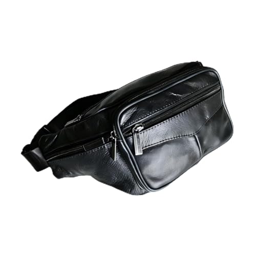 large 6 Pockets Leather Fanny Pack Travel Waist packs Waist Pack Suitable for Outdoor Mountaineering Travel Camping Cycling Running etc Fanny packs (Black) - color: Black 2025 model