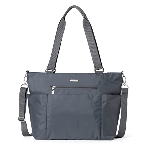 Baggallini Essential Laptop Tote - Work Tote Bag with Laptop Sleeve - Lightweight Travel Crossbody Shoulder Bag for Women - color: Charcoal Gray