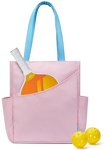 Pickleball Bag for Women Stylish Nylon Tote Fits 2 Paddle, Ball, Gear, Utility Shoulder Handbag for Sports - color: Pink