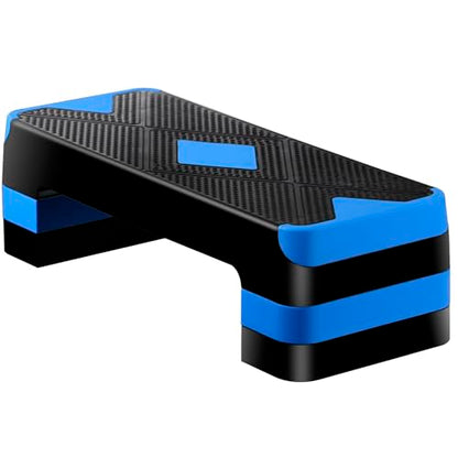 ZENY 26.5 inch Aerobic Step Platform with 4 Step Risers, Height Adjustable Exercise Stepper for Home Gym Workouts, 400 lbs Capacity - color: Blue