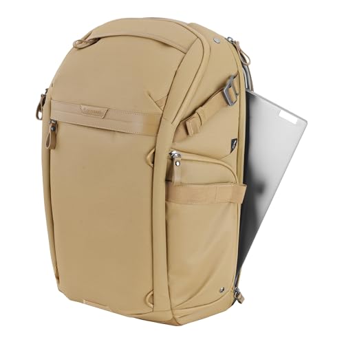 VANGUARD VEO Metro B30L Camera & Everyday Backpack (Beige) – Fits 70–200mm Attached, 17" Laptop Storage, Convertible Daypack Design, Travel-Ready Carry-On - color: Beige, size: 30L