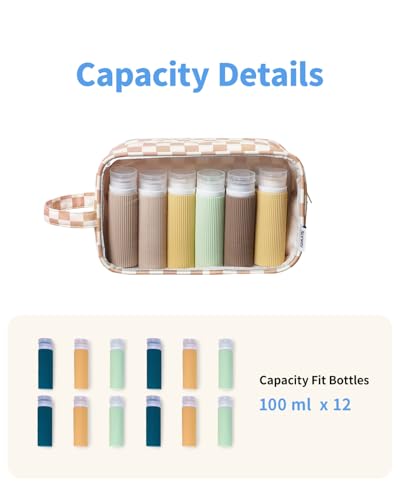 Narwey Clear Toiletry Bags for Traveling Women Men, Clear Travel Bags for Toiletries Makeup Bag Cosmetic Bag with Zipper, Make Up Organizer, Skincare Bag (Light Brown Checkerboard) - color: Y-Light Brown Checkerboard