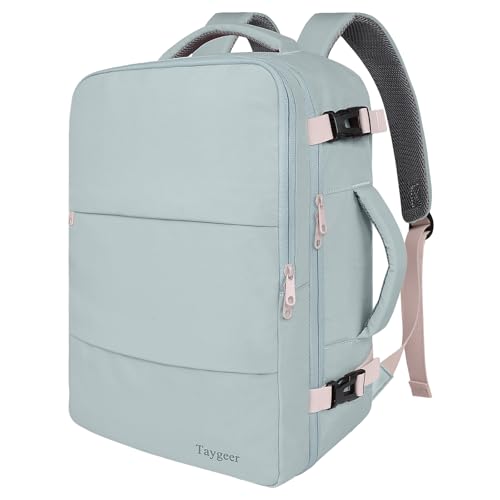 Taygeer Personal Item Backpack for Men Women, Travel Backpack Carry on | Carry on Luggage Flight Approved with Water Bottle Pocket & Shoe Pouch, Large Weekender Work Bag for Hiking Gift, Gray Powder - color: Powderblue, size: Large