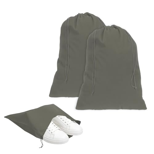Cloth Shoe Bags for Travel, Flannel Pouch with Drawstring Closure Washable Breathable Cotton Fabric, 15.8x11.8" & 2 Pcs & Gray- Fit for (Men Women/Luggage/Storage) - color: Gray