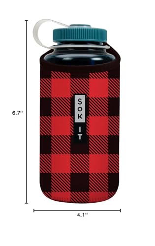 Sok It BotlSok Water Bottle Sleeve Insulated Neoprene Cover (Buffalo Check, Fits 32oz Nalgene) - color: Buffalo Check, size: Fits 32oz Nalgene