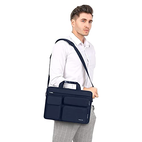 MOSISO Laptop Shoulder Bag 14 inch, 14 inch Computer Bag Compatible with HP Lenovo Dell ASUS Acer, HP Stream, Dell Latitude with 2 Raised&1 Flapover&1 Horizontal Pocket&Handle&Belt, Navy Blue - color: Navy Blue, size: 14 inch