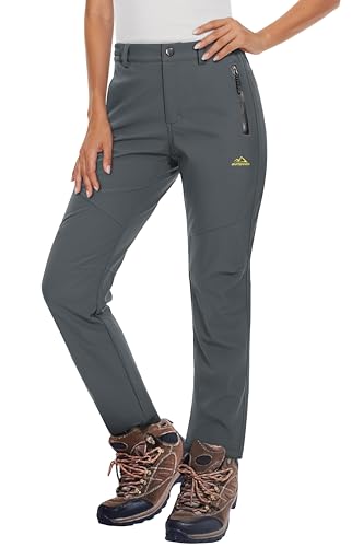MAGCOMSEN Women's Fleece Lined Waterproof Insulated Snow Ski Pants Winter Warm Hiking Pants Outdoor Softshell - color: Dark Grey, size: XX-Large