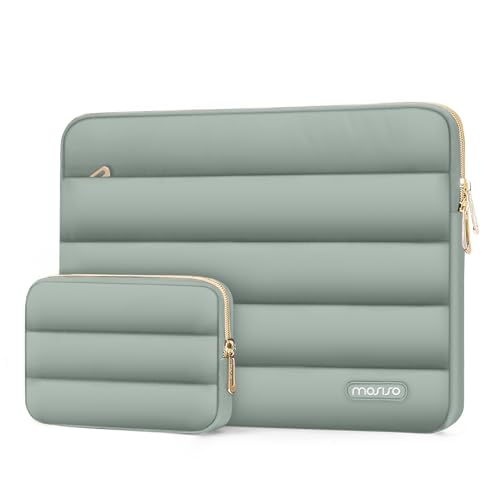 MOSISO Laptop Case 14 inch, 14 inch Puffy Laptop Sleeve Compatible with HP Lenovo Dell ASUS Acer, HP Stream, Dell Latitude, Lenovo IdeaPad, Polyester Horizontal Bag with Small Case, Antique Green - color: Antique Green, size: 14 inch