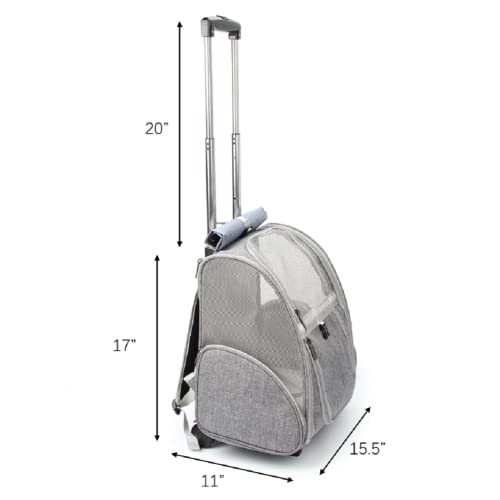 Lollimeow Pet Rolling Carrier, Dog Backpack with Wheels,Cats,Puppies Travel Bag with Wheels,Dog Trolley(Grey)