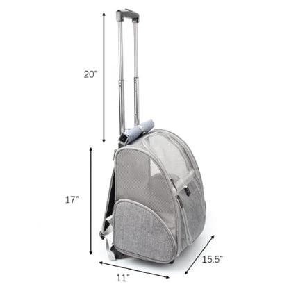 Lollimeow Pet Rolling Carrier, Dog Backpack with Wheels,Cats,Puppies Travel Bag with Wheels,Dog Trolley(Grey)