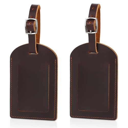 Ringsun Genuine Leather Luggage Tag for Suitcases ID Tags Bag Tags for Luggage (2 Pack) - color: 2 Pack-red Brown