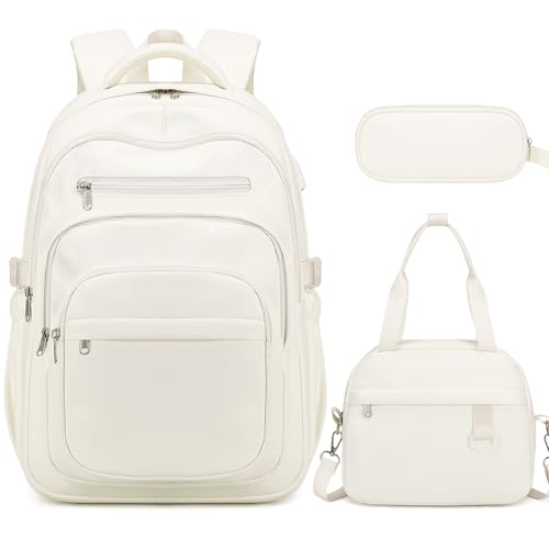 DIGOBAY Backpack for School Girls Boys, College Backpack with Lunch Bag Pencil Case for Teens Kids Elementary Middle High School, Casual Multi-Pocket Travel Daypack with USB Port for Women Men Beige - color: Beige