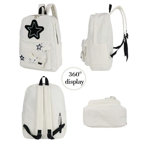 Backpack Trendy Y2K Stars Cute Aesthetic Backpack College Laptop Backpack Casual Travel Daypack for Teens (White) - color: White