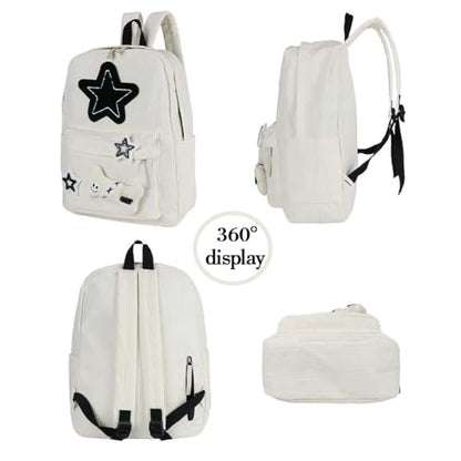 Backpack Trendy Y2K Stars Cute Aesthetic Backpack College Laptop Backpack Casual Travel Daypack for Teens (White) - color: White