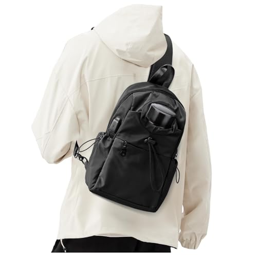 SEAFEW Large Black Sling Crossbody Bag for Men Women, Tactical Backpack Shoulder Daypack Mini Cross Body Motorcycle Chest Bags, Small One Strap Fanny Back Pack for Casual Travel Hiking Sport Gym - color: Black-large