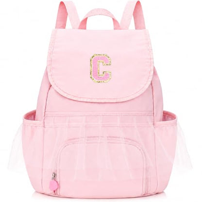 Kids Dance Bag Drawstring Backpack-Gym Sports Gym Bag with Shoes Compartment for Girls Swim Beach String Cinch Backpack with Two Water Bottle Pocket Pink C