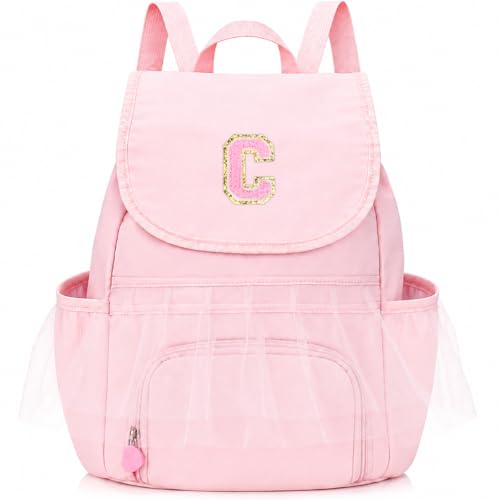 Kids Dance Bag Drawstring Backpack-Gym Sports Gym Bag with Shoes Compartment for Girls Swim Beach String Cinch Backpack with Two Water Bottle Pocket Pink C