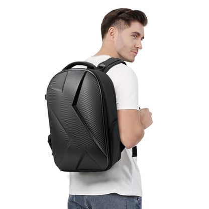 Camera Backpack Hard Shell Imitation Carbon Fiber DSLR, Waterproof Shockproof w/15.6" Lap Comp for Photo, Travelers & Daily. - color: Black