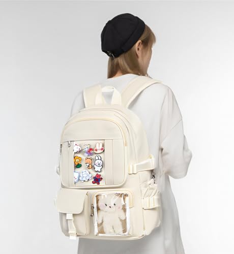 PRLINJSK Kawaii Backpack for Teen Girls - color: Beige