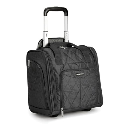 Amazon Basics Underseat Carry-On Luggage with Wheels, 14" Rolling Travel Bag with Compartments and Handle, Airline Compliant, Front Pocket, Black Quilted - color: Black Quilted