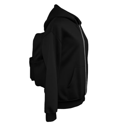 Backpack Hoodie for Men Women Zipper Cardigan Creative Hoodies Lightweight Travel Hooded Sweatshirts with Backpack - color: Black, size: Small