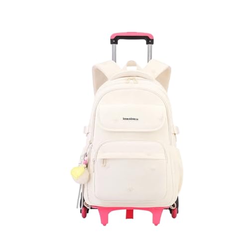 EKUIZAI Solid Girls Rolling Backpack for Kids Roller Bookbag with Wheels for Middle School Students Girls Trolley Backpack, White - color: A-6-wheel White, style: 6 Wheels