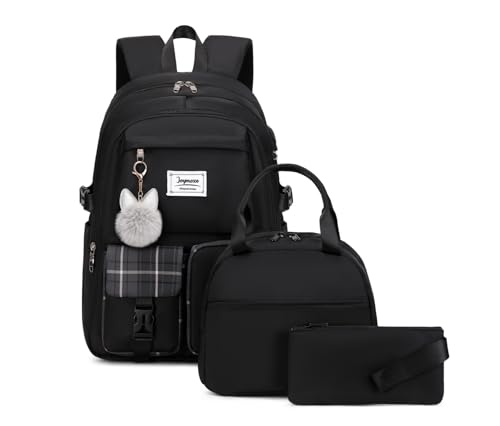 Joymoze Women Fashion Travel Backpack Set Roomy Laptop Rucksack Set Casual Daypack for Girl Black - color: Black