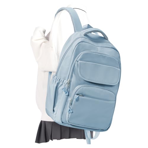 Cute School Backpack for Teens Girls Boys Waterproof School Bag Basic Backpack for College Students Multi Pocket Backpack Lightweight Casual Daypack Backpacks for Women Men（Blue） - color: Blue