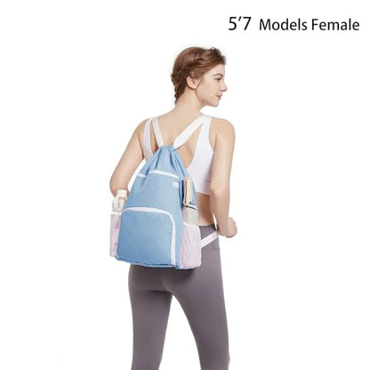 BAVELOE Drawstring Backpack with Wet Pocket & Shoe Compartment, Water-Resistant Sports Gym Swim String Bag for Women Men(Sky Blue)