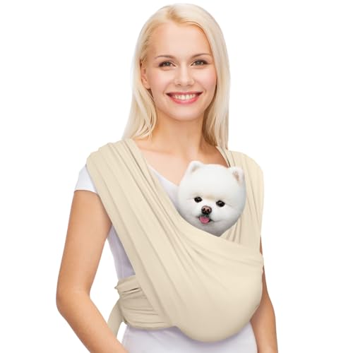AnccoPlus Dog Carriers for Small Dogs, Front Facing Dog Sling Carrier, Hands Free Cat Carrier, Size Adjustable, Reducing Back Pain, Premium Cotton, Safe and Soft Dog Carrier (Regular, Beige) - color: Beige, size: Regular