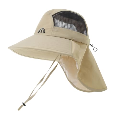 UV Sun Protection Hat Women Foldable Neck Flap Wide Brim Fishing Hat with Ponytail Hole for Women - color: Khaki