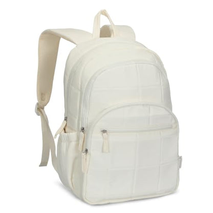 Hynes Eagle College Laptop Backpack 16 Inches Quilted Travel Backpack for Women Lightweight Puffer Casual Daypack 28L Ivory Beige - color: Ivory Beige
