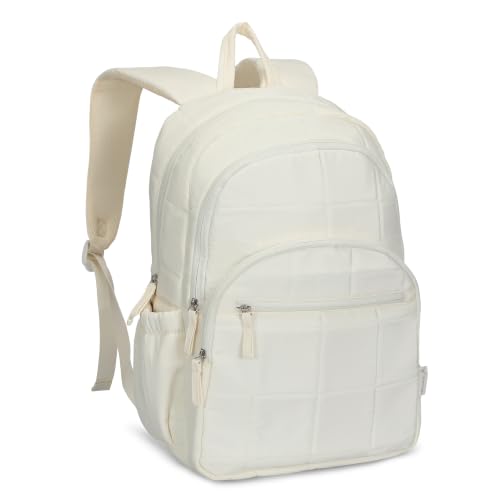 Hynes Eagle College Laptop Backpack 16 Inches Quilted Travel Backpack for Women Lightweight Puffer Casual Daypack 28L Ivory Beige - color: Ivory Beige