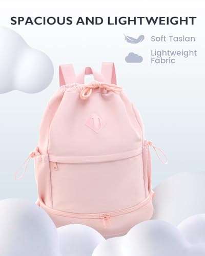 RHDZO Drawstring Backpack Sports Gym Bag with Shoe Compartment and Wet Pocket String Swim Bag for Women Men Beach Backpack, Pink - color: Pink