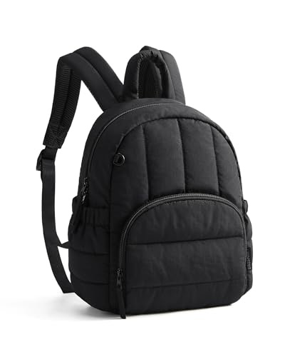 BAGSMART Mini Backpack for Women, Lightweight Puffer Small Backpack Purse, Quilted Casual Travel Daypack, Cute Water-Resistant Bookbag for Daily, Black - color: Jet Black