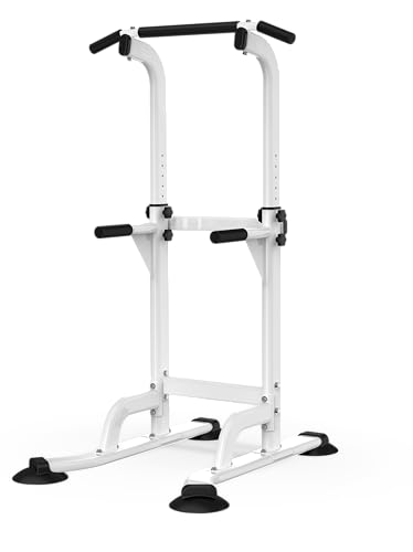 DONIUZ Power Tower Pull Up Bar and Dip Station, Multi-Function Home Gym, Strength Training Fitness Equipment, Height Adjustable - color: White