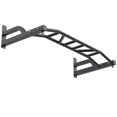 SELEWARE 48'' Heavy Duty Pull Up Bar Wall Mount Multi-function Chin up Bar with Home Gym Cable Pulley System LAT Pulldown Workout Attachments Heavy Bag Hanger - color: B. Black Pull Up Bar with Hangers