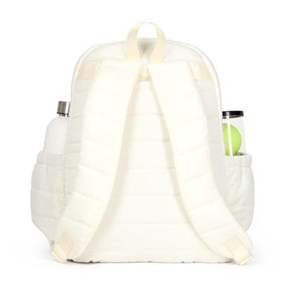 Ame & Lulu Game On Tennis Backpack - Contains Padded & Adjustable Straps - Two Exterior Water Bottle Pockets - color: Winter White Puffer