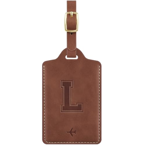 Luggage Tags for Suitcase Embossed Personalized Initial Letter L Travel Tags with 3 Replaceable Name Cards Leather Privacy Bag Tags Travel Essentials Backpack Tags for Women and Men, Brown L - color: Brown, size: L