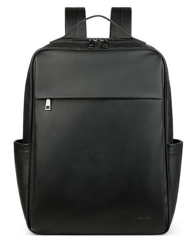 MASINTOR 15.6 inch PU Leather Laptop Backpack Purse for Women, Large College Casual Backpack Travel Bag Black - color: Black