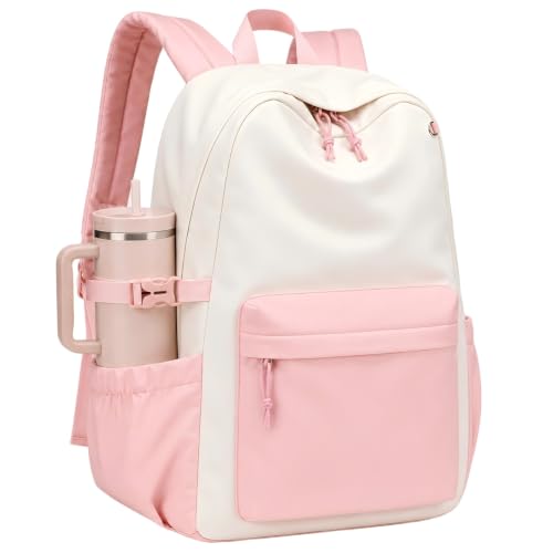 LOIDOU Girls Backpack for Kids Cute School Bookbag - color: Pink White-, size: L-17"