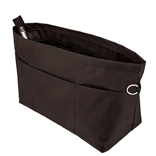 Handbag Tote Purse Organizer Insert Bag Liner Shaper Divider Zipper 11 Pockets Compartments Small Coffee | Bag Divider Liner Shaper Separator in Bag with Zipper, 11 Pockets Compartments - color: Coffee, size: Small