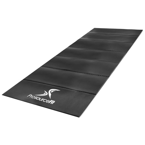 ProsourceFit Treadmill & Exercise Equipment Mats, Folding (7’L x 3’W x ¼”T) High Density PVC Floor Protector - color: Black