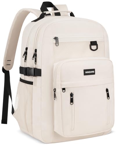 WINDARS School Backpack for Girls Boys, Cute Aesthetic College Bookbag 17.3 Inch Laptop Women Backpacks Large Casual Daypack for Elementary to High School Students (White)