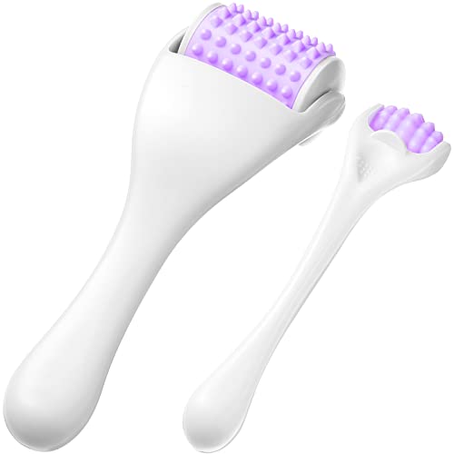 Tondiamo 2 Pcs Muscle Roller Gift Fascia Stick Cellulite Face Muscle Body Massage Roller Massage Tool for Relief Neck Arm Back Leg Body Deep Release(Purple,Silicone) - color: Purple, style: Silicone