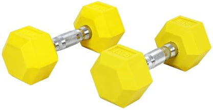 Rubber Encased Hex Weights Dumbbells Set of 5 – 50 lb Pair | Cast Iron Hand Weights with Anti-Slip Grip for Home Gym Strength Training - size: 15 lbs Pair