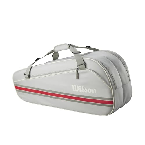 WILSON 2025 Team Tennis Racket Bags - color: Oats/Red, size: Holds up to 6 Rackets
