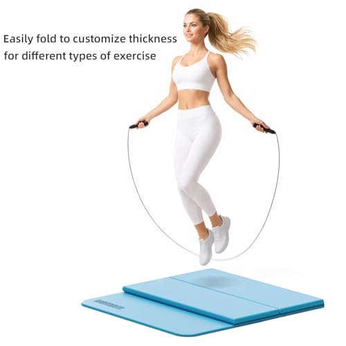Folding Yoga Mat Extra Thick 0.4 Inch, Foldable Yoga Mat 75 x 26 Inches, TPE Exercise Mat, 7-Panel Non Slip Cushioned Fitness Mat for Yoga, Pilates, Stretching, Home Workout - color: Blue