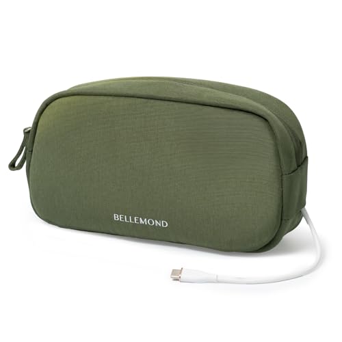 BELLEMOND Tech Organizer Pouch for Travel | Electronics Organizer Case for Cables, Chargers & Accessories | Hidden AirTag Pocket, Cable Pass-Through & Waterproof Base | Bamboo Green - color: Bamboo Green
